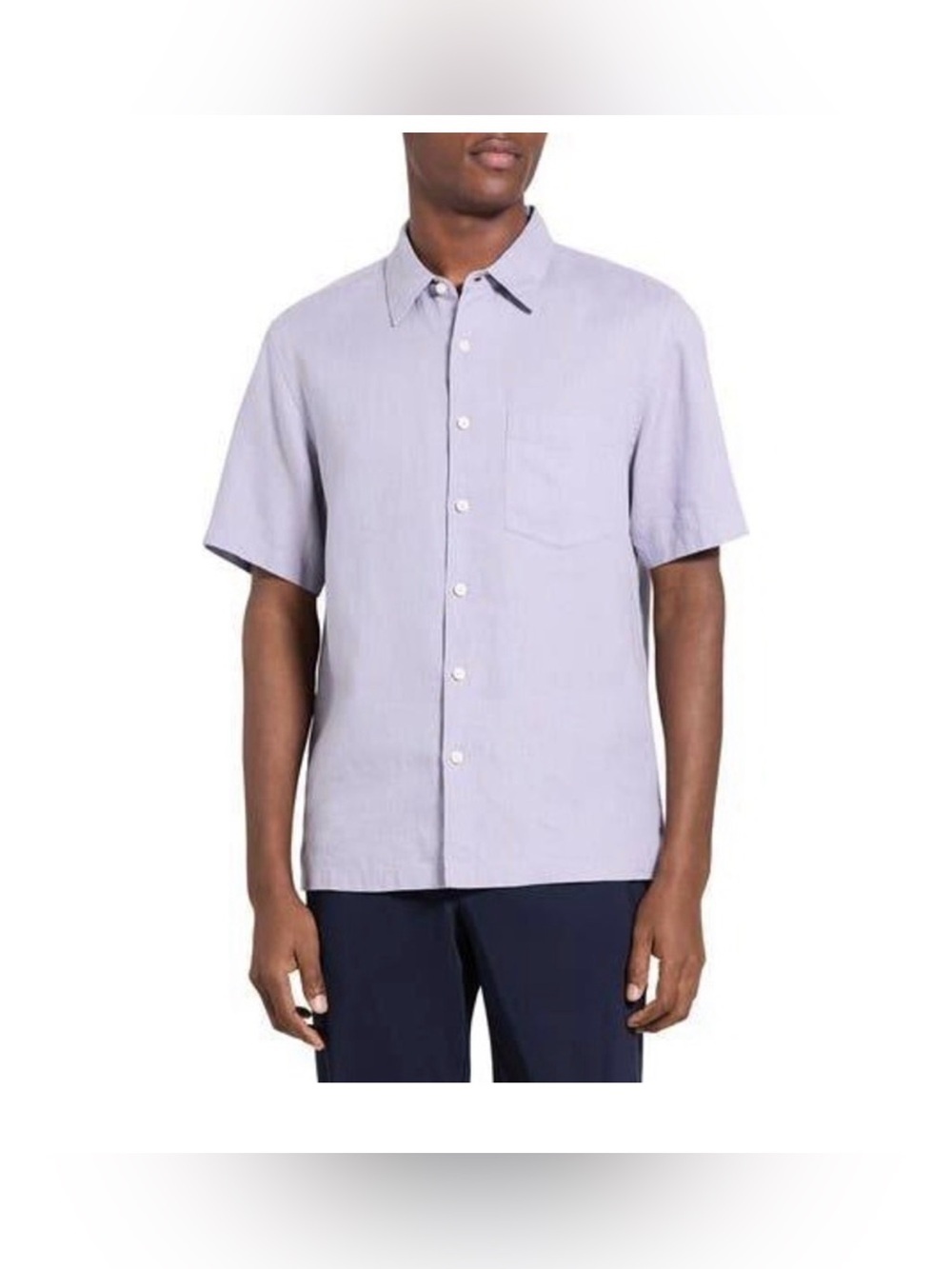 Theory 100% LInen Irving Button Up Shirt Mens Small Cream Relaxed Short Sleeve